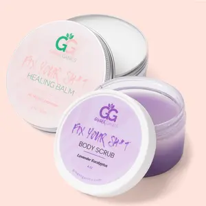 GingerGanics Product Bundle: Fix Your Sh*t Healing Balm & Lavender Eucalyptus Body Scrub for Natural Skin Care