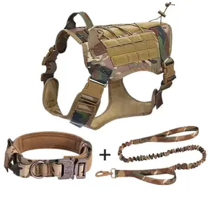 Tactical Dog Harness for Medium to Extra Large Dogs, Alloy Buckle Dual Eye Strap, Chest Strap Leash, Outdoor Pet Vest, Harness Leash Set