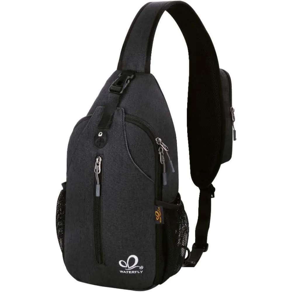 Casual Unisex Small Zip Belt Bag - Water-Resistant Polyester Crossbody Sling Chest Daypack with Reversible Strap, Mesh Pocket for Hiking, Travel