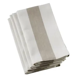 SARO  20 in. Square Cotton Napkins with Striped Design Taupe - Set of 4