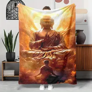1pcs Flannel Blanket With The Theme Of "Buddha'S Light Shining Profound Zen",Digital Printing,Sofa Bed Cover Blanket,Skin-Friendly Soft,Christmas New Year Gift,Suitable For All Year Round