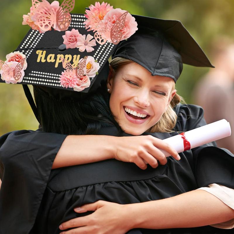 Graduation Cap Decorations Kit Grad Cap Topper Decor Includes Glitter Paper 3D Butterfly Faux Flower Letters Stickers, Cap Decorations for DIY Graduation Cap Topper (Pink) Graduation Cap Decorations Kit Grad Cap Topper Decor Includes Glitter Paper 3D Butterfly Faux Flower Letters Stickers, Cap Decorations for DIY Graduation Cap Topper (Pink)