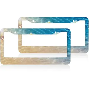 Starfish Beach Seashells License Plate Frame Universal Accessories Cars Decor with 2 Holes and Screws Fits Us Standard License Plates 12.2x6.3 Inch Set of 2 pieces ﻿
