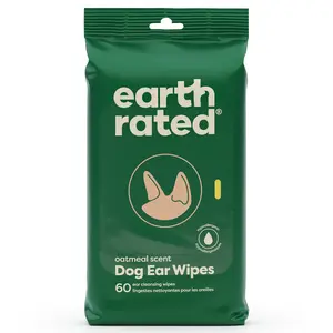 Earth Rated | Dog Ear Wipes Oatmeal Scented Hypoallergenic Plant Based 60 Count for Grooming, Removal of Dirt, Wax Build Up with Calming Aloe Vera Chamomile