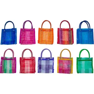 Bolsitas Mexicanas Para Dulces Mini Mercado Bags Tote Para Dulces De Cumpleaños Goodie Bags Morralitos Dulceros Colorful Mesh Party Favor Perfect Size (6 in x 6 in) (10x)
