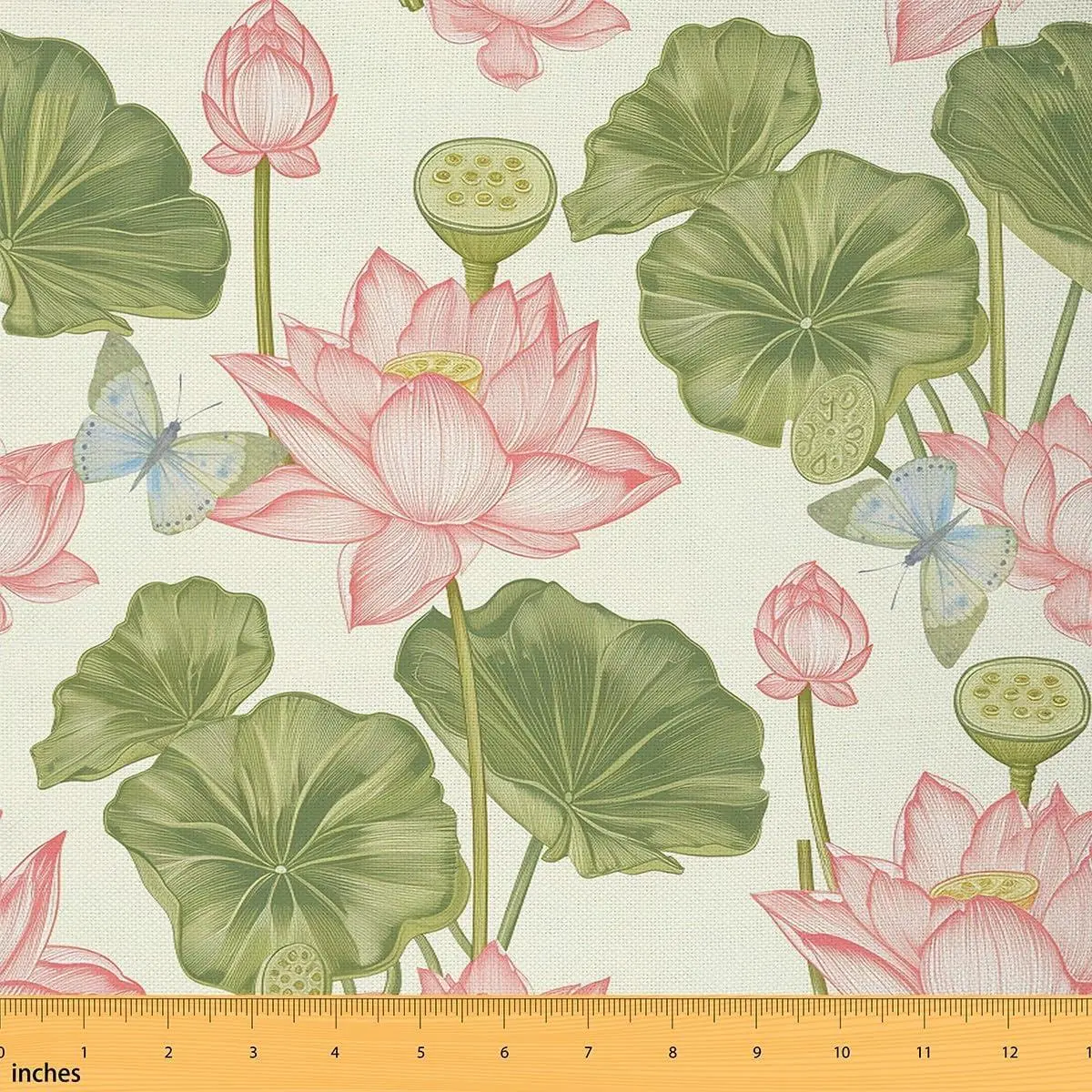 Pink Lotus Upholstery Fabric,Green Lotus Leaf Butterfly Fabric,Summer Lake Botanical Indoor Outdoor Fabric,Rustic Garden Nature Decorative Fabric Quilting Sewing