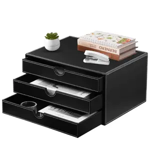 Drawer Storage, Large Capacity Desktop Lockers With 3 Drawers, PU Leather Materials, StackAble Desktop Lockers, Administrative Office Lockers And Accessories, Lockers For Filing A4 Documents, Magazines And Office Supplies, Desk & Drawer Organizers