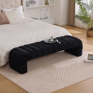 69.7"Wide Modern Upholstered Armless Bed Bench, Channel Tufted Couch Daybed Chaise, Chenille Ottoman Foot Stool for Living Room and Bedroom, Entryway