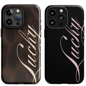 Lucky Girl Syndrome Aesthetic Phone Case, Elegant Cursive Calligraphy Faux Tortoiseshell Cover, Minimalist Lucky Quote Protective Case for Women for iPhone.