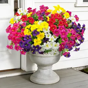 12pcs Artificial Flowers for Outdoor Decorations, Realistic Faux Silk Petunia Flowers, Fake Plants for Porch Patio, Window Boxes Decoration, Plastic Flower Decoration