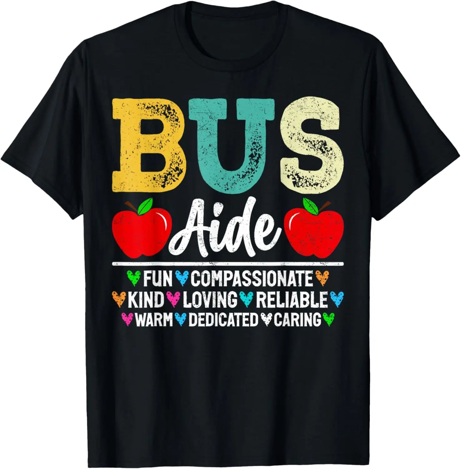 Women's 100% Cotton Short-Sleeve Casual Round Neck Distressed Graphic T-Shirt - Funny School Bus Assistant Driver Appreciation Top, Shortsleeve, Tshirt, Vintage