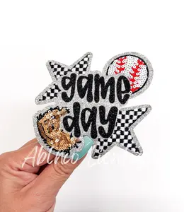 Baseball Game Day Checkered Star Sequins Patch - Small