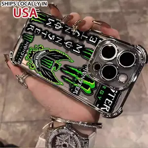 Monster Energy Element Cool Pattern Hollow Phone Case Suitable for iPhone 16/15/14/13/12/11 Xs Pro Max Plus electroplated anti drop soft case phone case C203 Protection Protector Shockproof Casing Cover Cellphone Protective Smartphone