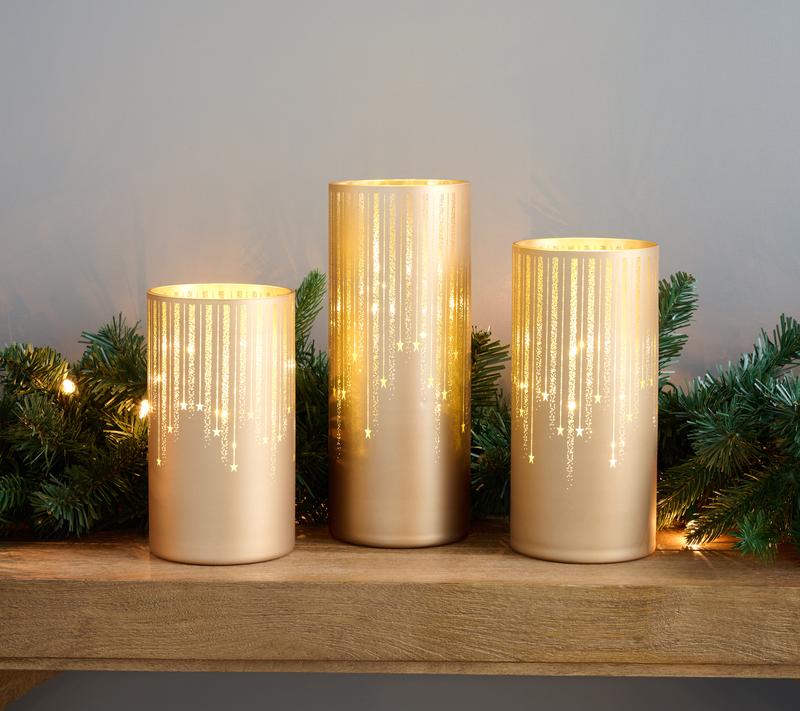 Set of 3 Illuminated Starry Night Hurricanes by Valerie