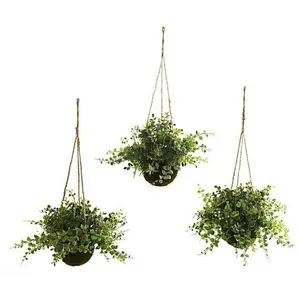 Nearly Natural Eucalyptus, Maiden Hair and Berry Hanging Basket Set of 3