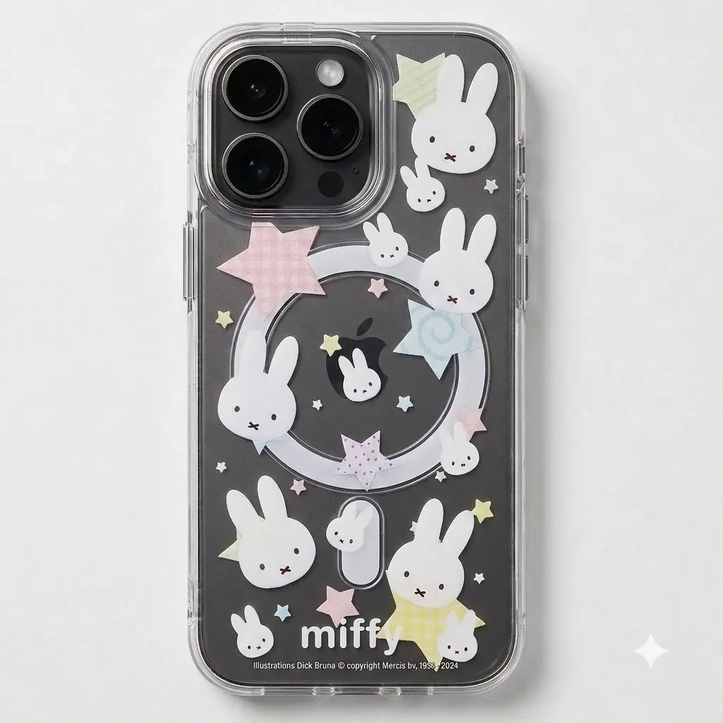 Cute Kawaii Star Miffy MagSafe Clear Phone Case,Cute Bunny Shockproof Protective Cover, Slim Wireless Magnetic Case for iPhone 17 16 15 14 13 12 11 Pro Max, Samsung S26 S25 S24 S23 S22 Ultra