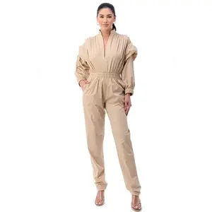 Beige Utility Long Sleeve Jumpsuit