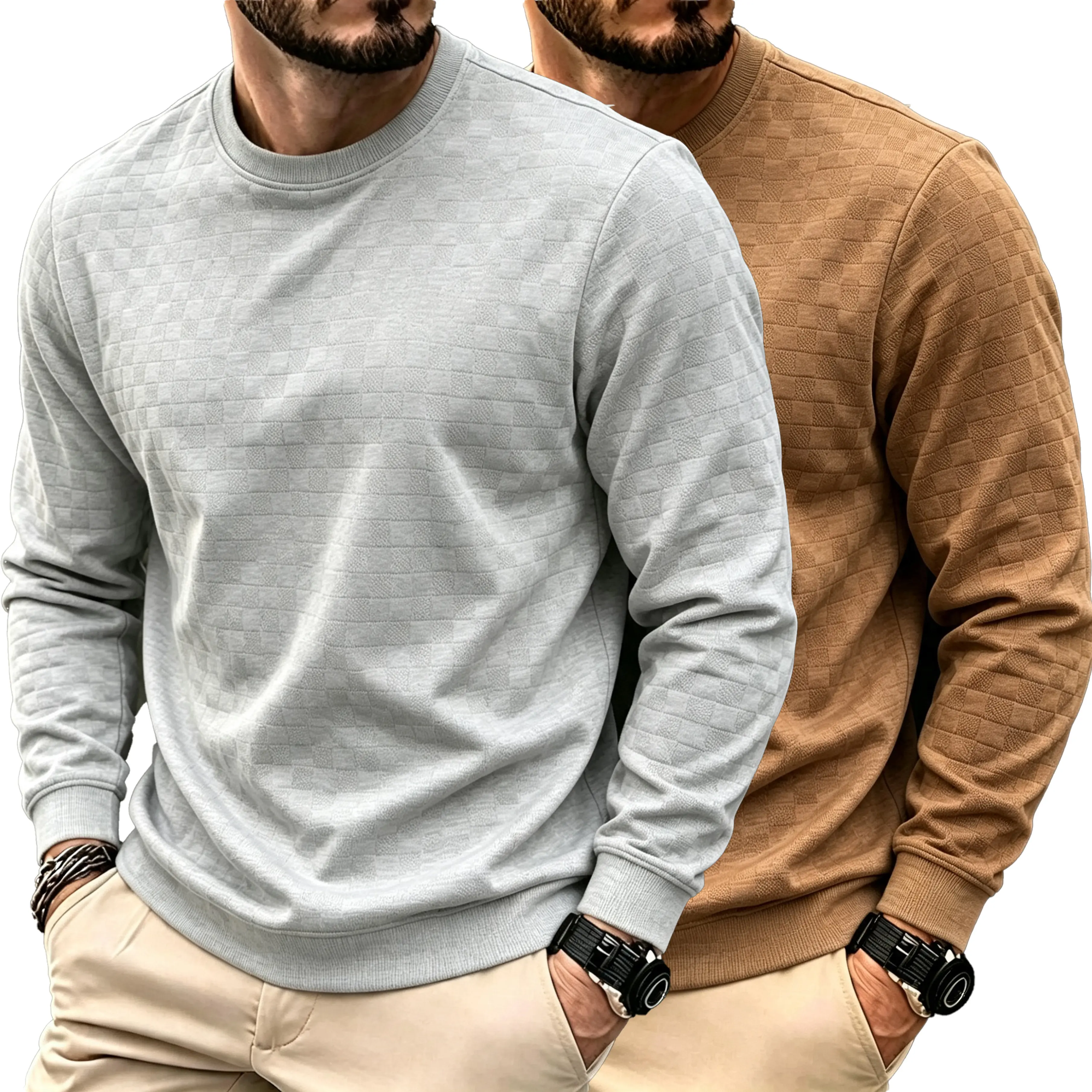 Men's White Waffle Knit Sweater, Crew Neck & Long Sleeve Design, Soft Breathable Cotton Blend for Spring Fall Casual, Office & Daily Wear – Slim Fit, Ribbed Cuffs/Hem, Thermal Texture, Classic, Crewneck