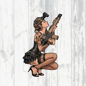 Female Tactical Operator with Rifle – Modern Military Pin-Up Illustration, Special Forces Gear, High-Detail Vinyl Sticker Design