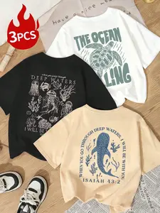 Women's Summer Casual Graphic Print Short Sleeve Round Neck T-Shirt Set, Turtle Dolphin Jellyfish Pattern, Daily Beach Vacation Wear, Womenswear