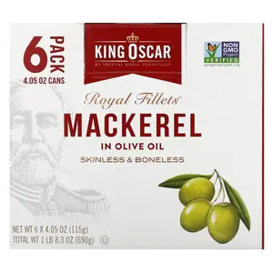 King Oscar Royal Fillets, Mackerel In Olive Oil, 6 Pack, 4.05 oz (115 g) Each
