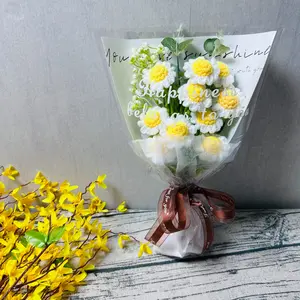 Handmade Crochet Daisy Bouquet, 1 Count Artificial Flower Bouquet, Decorative Flower for Home Party Wedding Anniversary, Gift for Girlfriend, Boyfriend