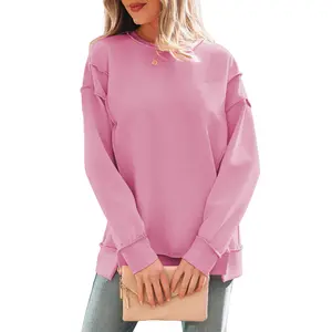 Horizontal Ribbed Exposed Seam Detail Drop Shoulder Baggy Pullover
