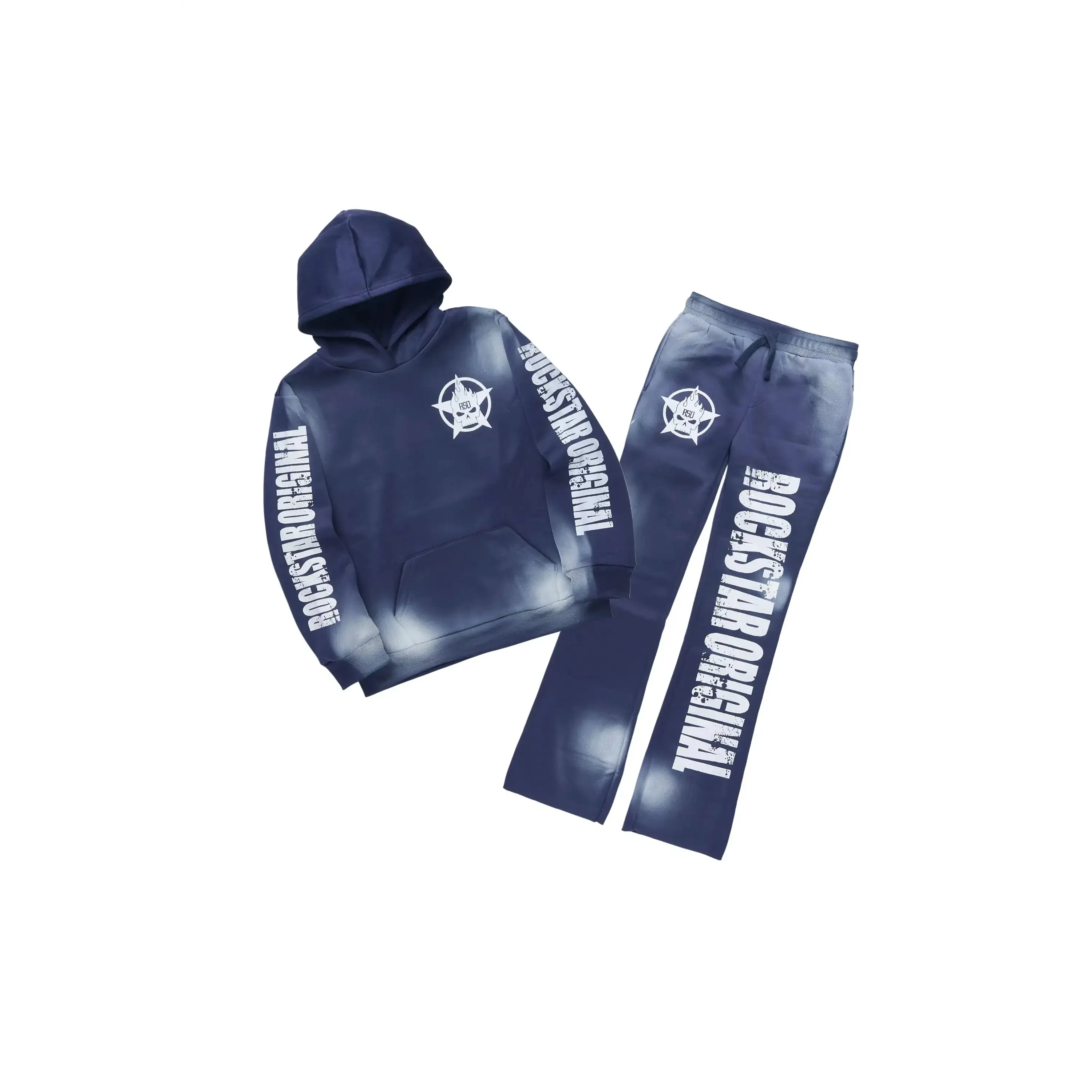 Boys Keve Navy Hoodie Stacked Track Pant Set Boys Keve Navy Hoodie Stacked Track Pant Set