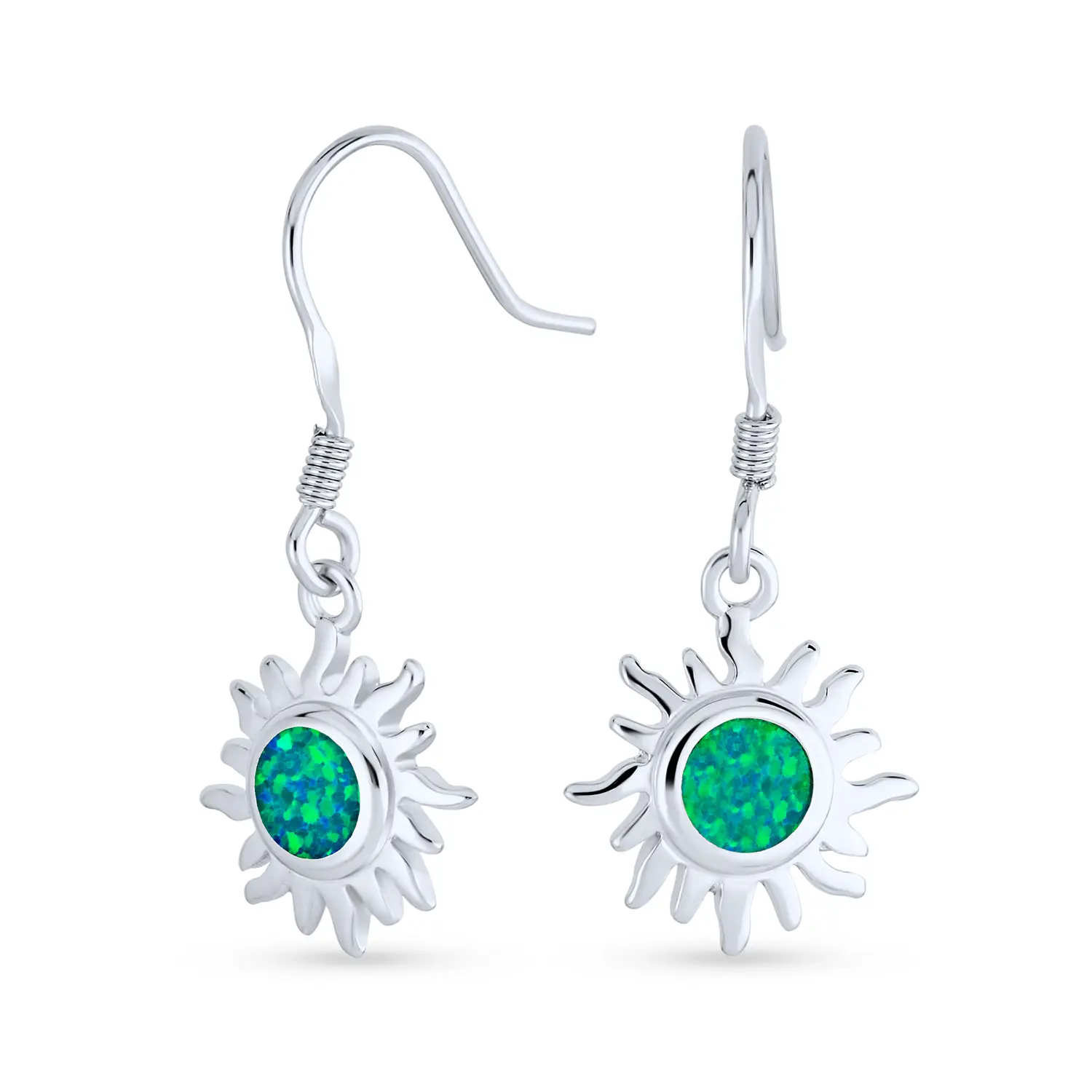 Green or Fire Orange Created Opal Sunburst Drop Earrings Sterling Silver