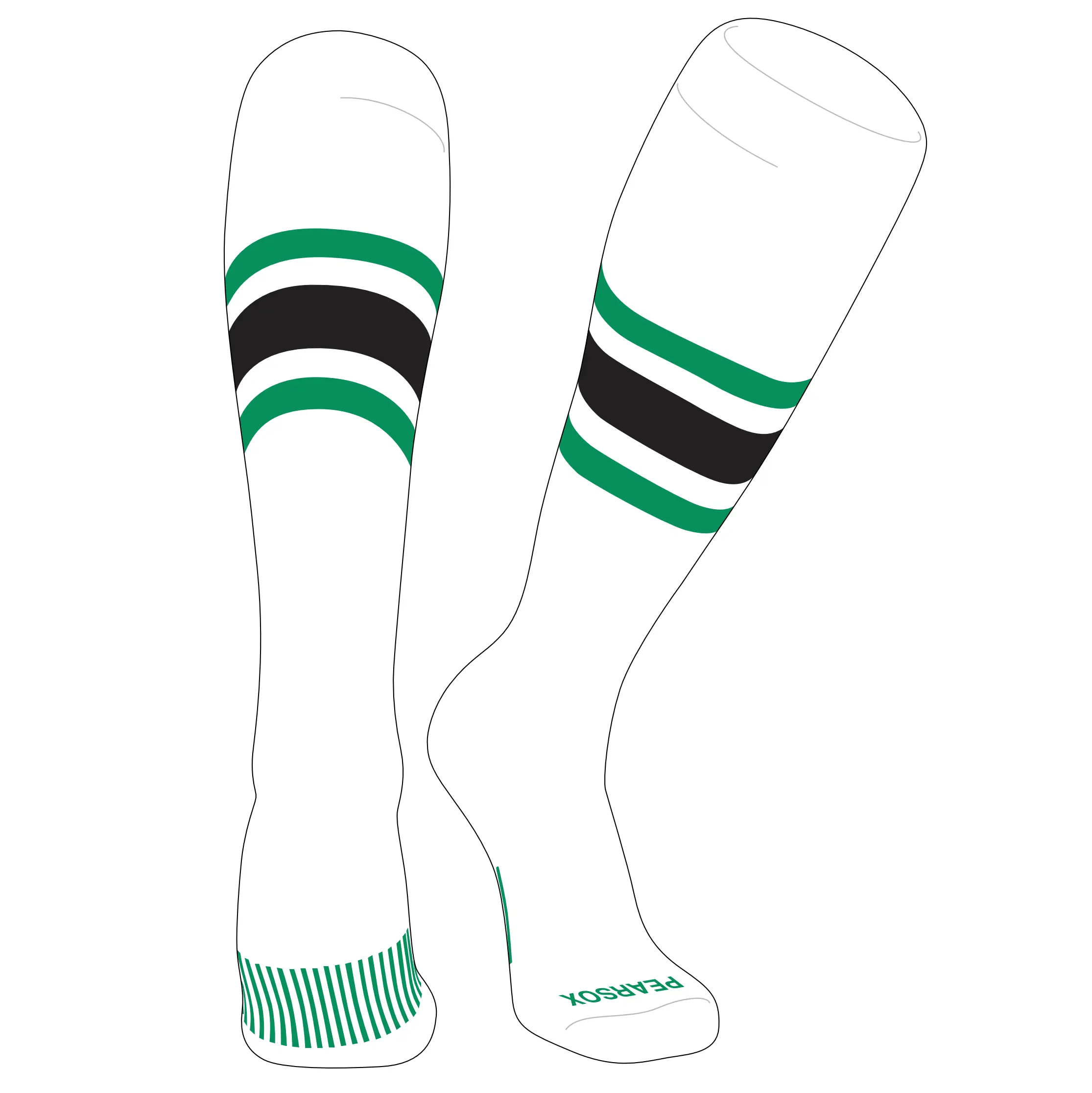 Pear Sox Striped Knee High Baseball, Football Socks (B) White, Kelly Green, Black