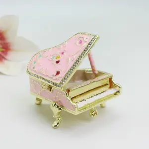 Elegant Piano Decorative Box with Enamel Flower Design, Metal Craft Home Ornament, Perfect Gift for Birthdays & Valentine’s Day