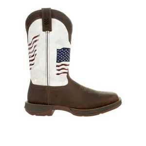 Durango Mens Distressed Flag Embroidered Patriotic Square Toe Pull On  Casual Boots Mid Calf - Brown, White