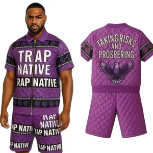 Royalty Legacy Edition – Quilted Faux Leather 2-Piece Set (Purple/White/Black) Unisex Soft Clothes  Graphic Matching Relaxed Fit