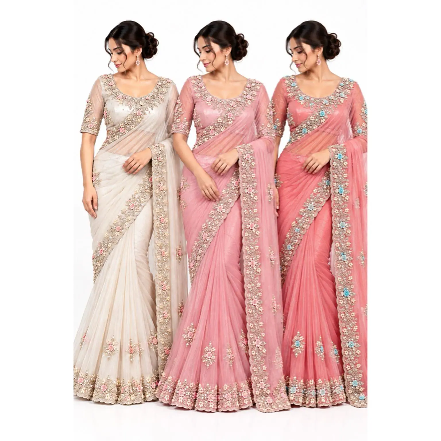 Simmer Net Multi Stone hand work saree party wear