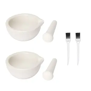2pcs 2.36inch Ceramic Spice Mill Grinder Set with Bowls Brushes, Handheld Seasoning Grinder Pill Crusher, Kitchen Mortar and Pestle Tools Set