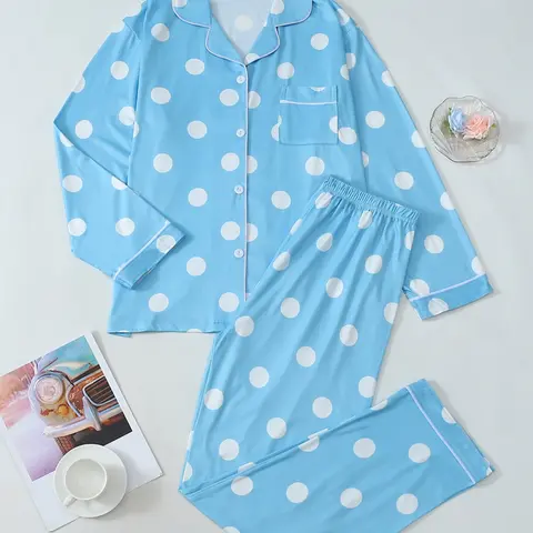 Women's Christmas Print Stripe Pajama Set, Long Sleeve Lapel Design, Soft Breathable Fabric, Holiday outfits Wear, Winter Home