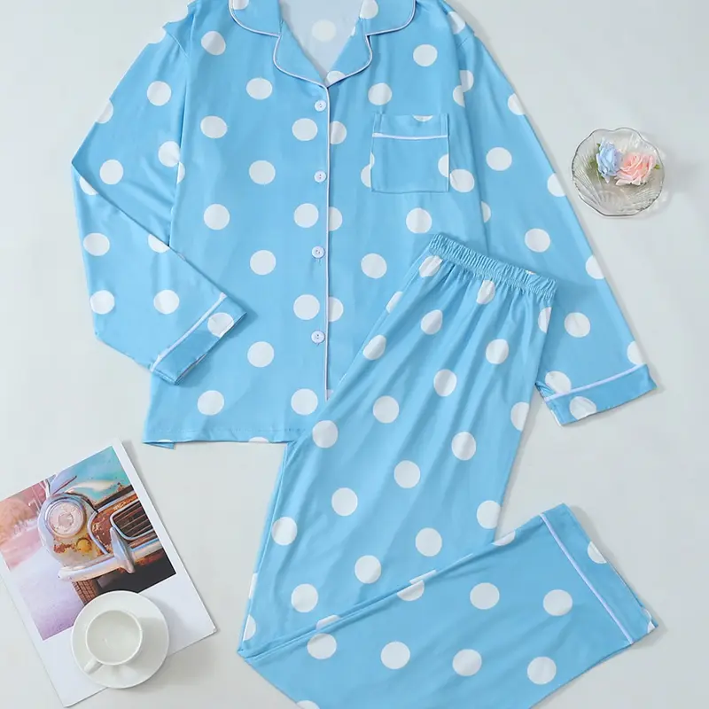 Women's Christmas Print Stripe Pajama Set, Long Sleeve Lapel Design, Soft Breathable Fabric, Holiday outfits Wear, Winter Home