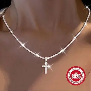 Women's Silver Color Necklace with Cross Pendant, Anti-Allergy Jewelry Gift for Women, Perfect Fall Winter Accessory