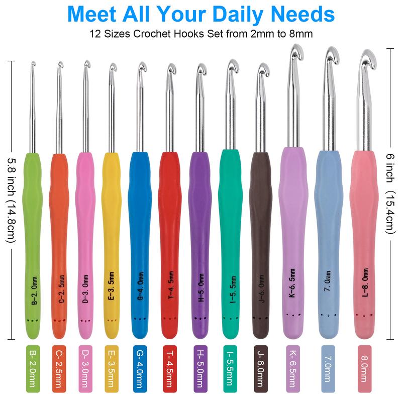 Crochet Hooks 12 Sizes Set with 51 Pack Yarn Crochet Kit for Beginners - Includes 25 Colorful Crochet Stitch Markers, 9 Darning Needles, 1 Scissors