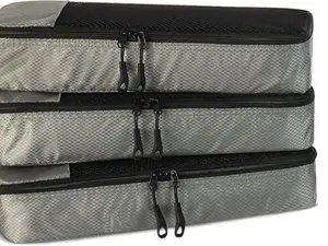 Amazon Essentials 4-Piece Slim Packing Cubes, Travel Accessories Set, Luggage Organizer, Suitcase Organizer with Double Zipper, Mesh Top, Space-Saving, Gray...