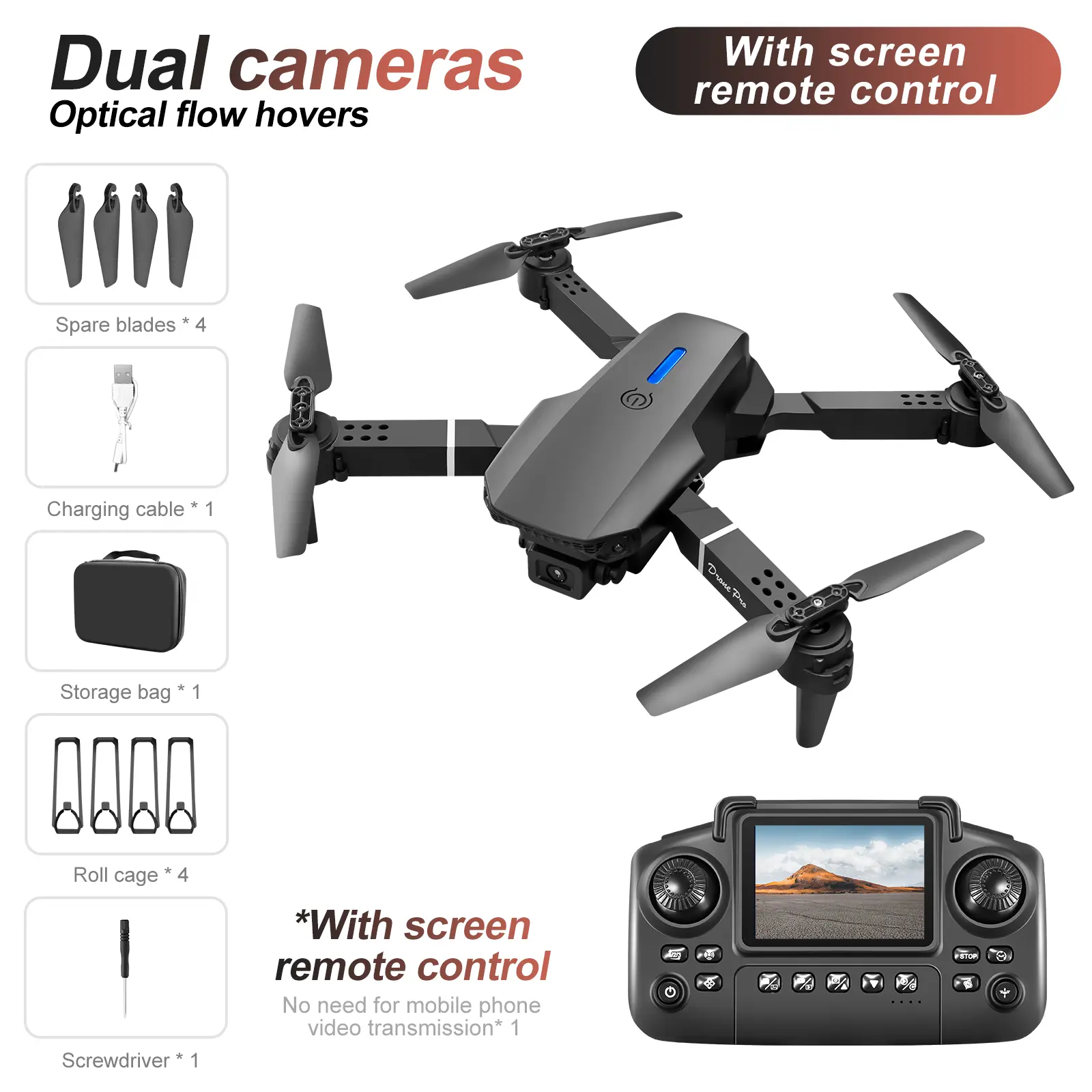 E88 Foldable HD 720p Video Camera Quadcopter Drone - 390g Lightweight, Easy-to-Operate, Drones for Adults Accessories for Outdoor Adventures, Ideal for First-Time Pilots