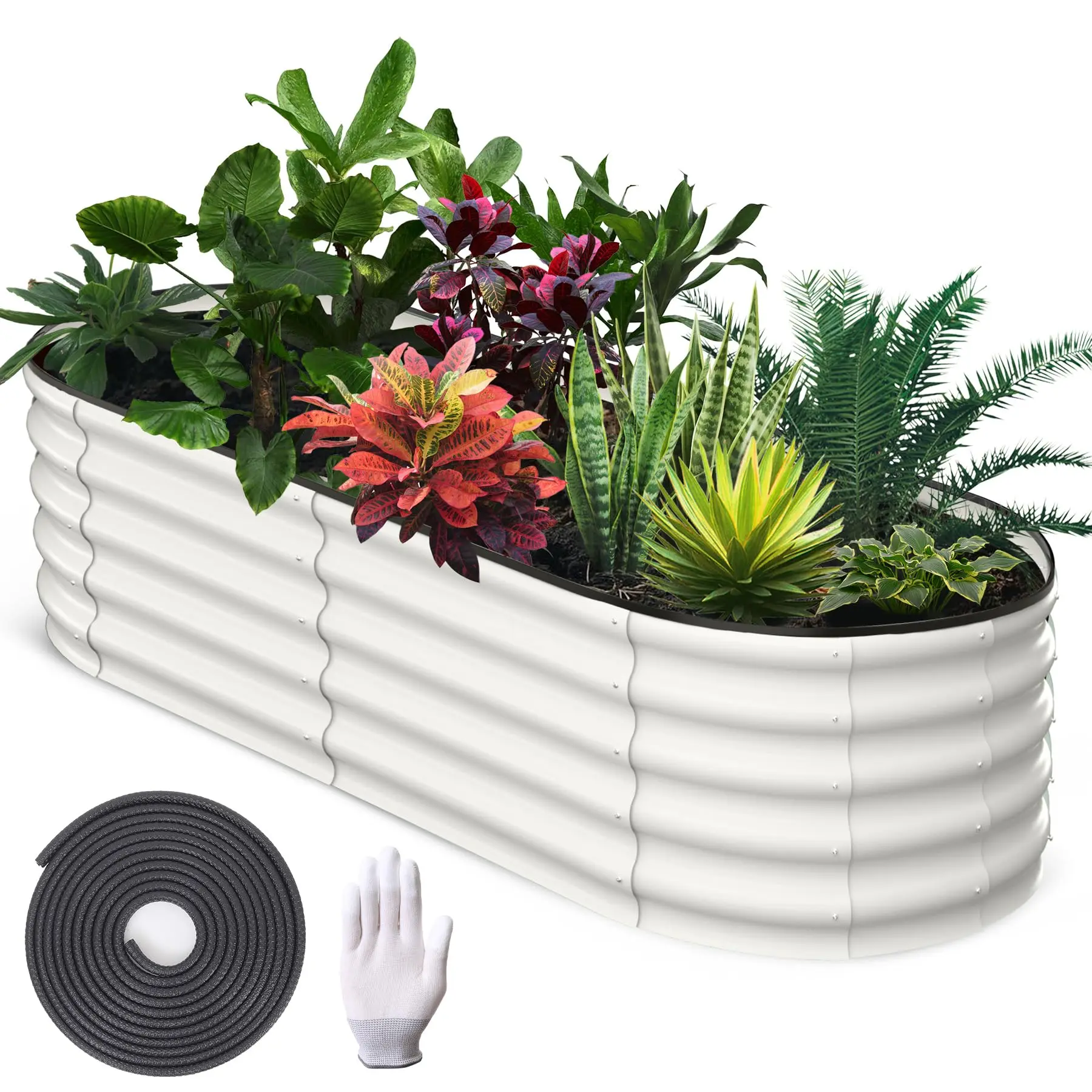 Garvee Upgraded Large Oval Galvanized Metal Raised Garden Bed, 6*3*1 FT 2 Pack Bottomless Planter Box, Safety Edge & Easy Assembly for Vegetables Flowers Herbs