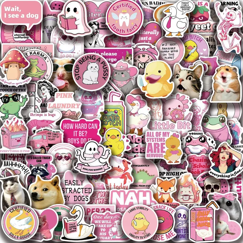 Humor Satire Stickers for Water Bottle, 100pcs Cute Funny Stickers, Waterproof Vinyl Cartoon Stickers for Laptop, Scrapbook, Skateboard, Cellphone, Phone Case
