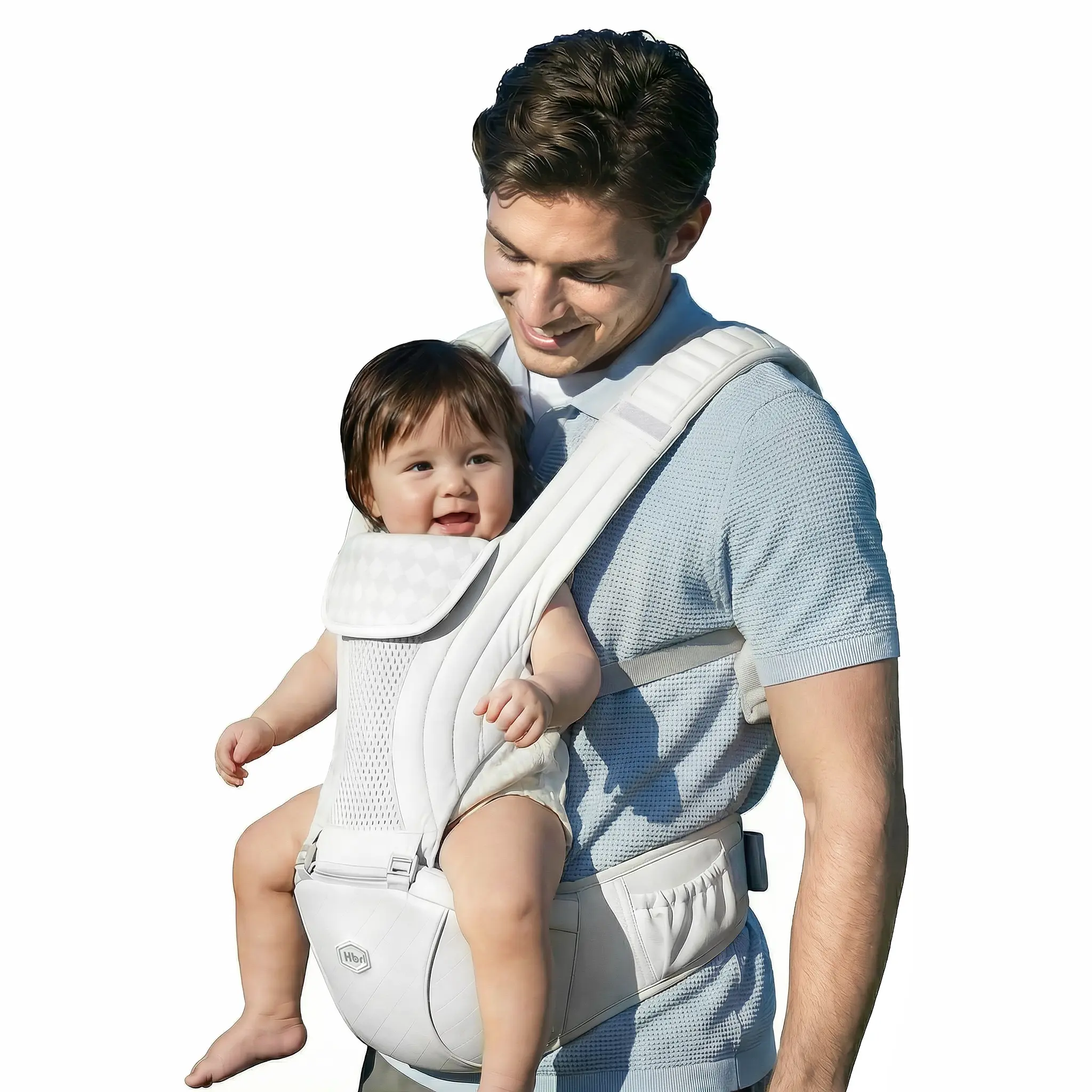 HBR Baby Carrier with Hip Seat, Non-Slip Seat, Air-Padded Shoulder Straps for Less Pressure, 6-in-1 Ergonomic Baby Carrier, Front-Facing, Hands-Free, Up to 45 lbs, 47 in, AirMesh