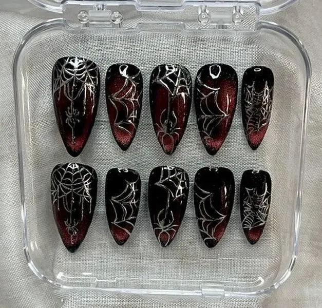 Crimson Web Press-On Nails