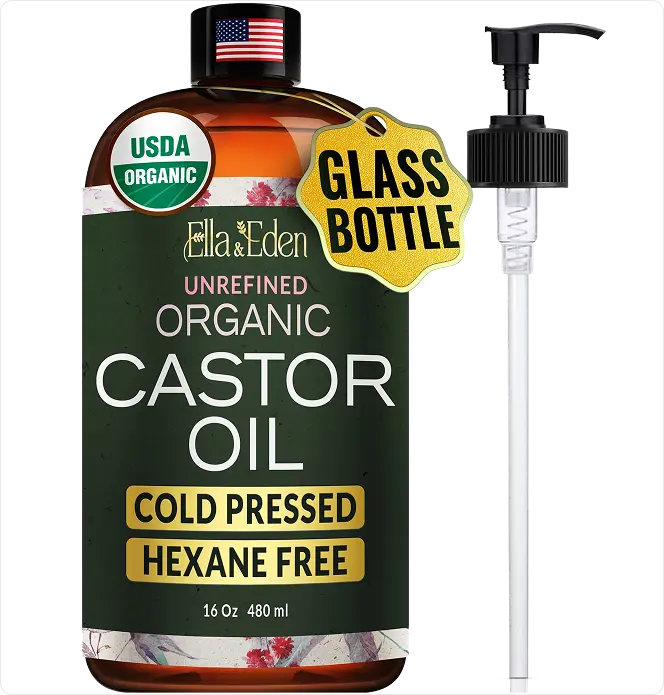 Organic Castor Oil Cold-Pressed Hexane-Free - 16 Fl Oz, USDA Certified, Glass Bottle for Moisture & Nourishment
