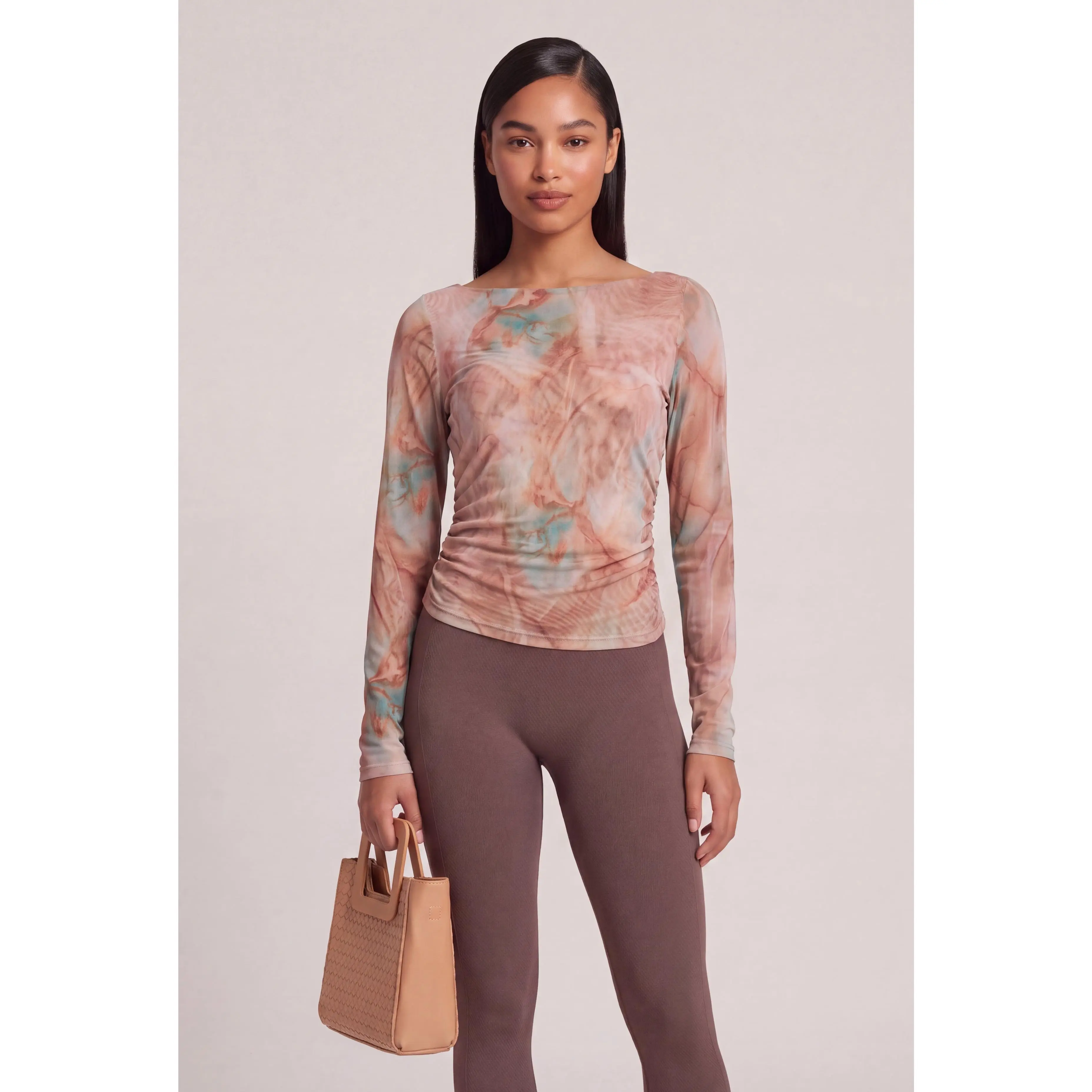 Patterned Boat Neck Top