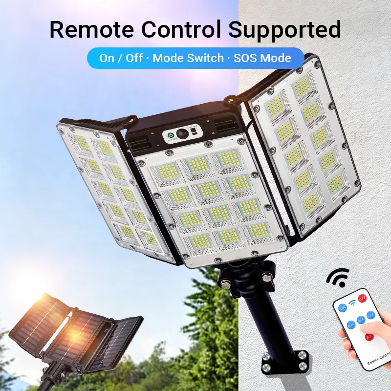 Solar Flood Lights 800 LEDs Motion Sensor Remote Control IP65 Waterproof 3 Brightness Modes Super Bright Outdoor Security Lights
