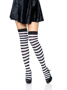 Cari Striped Opaque Thigh High Stockings