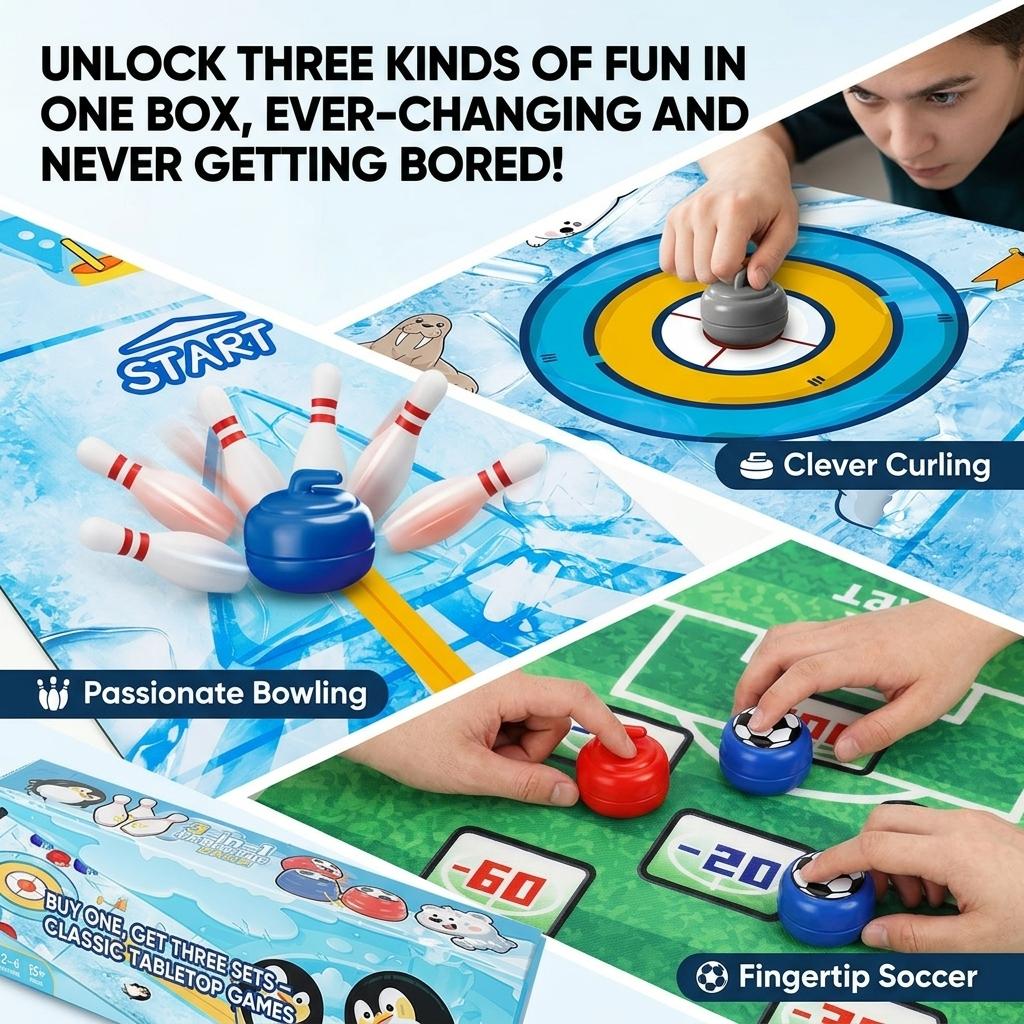 Football Carnival! 3-in-1 Tabletop Game Set | Mini Soccer, Curling & Bowling | Portable Parent-Child Indoor Competitive Toy | Ideal for Parties, Gatherings, Travel & Entertainment, Suitable for Kids and Adults
